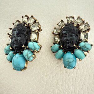 VINTAGE UNIQUE SIGNED IRADJ MOINI BUDDHA TURQUOISE CITRINE CLIP EARRINGS